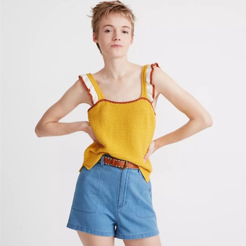 Madewell Ruffle Crochet Top in Yellow Orange and White